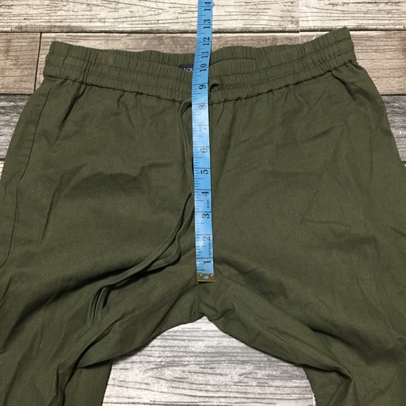 J Crew Linen Cotton Drawstring Pants Women’s 6 Olive Green Cuffed Pockets - Picture 3 of 11